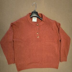 Abercrombie & Fitch men's henley sweater in a rust orange color. 